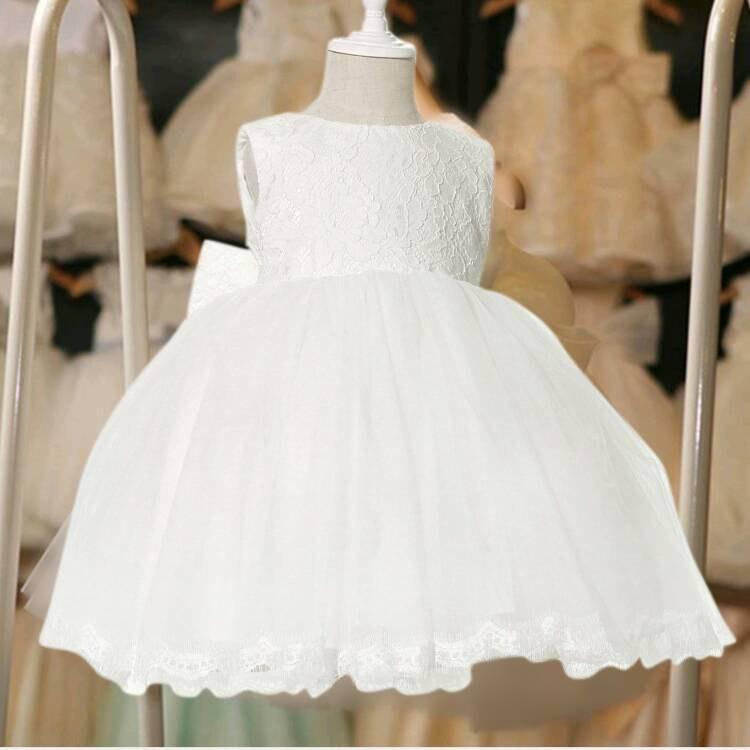 Mariage - Elegance Soft White Flower Girl Christening Baptism Dress Lace Tutu Dress with Lace Trim and Beautiful Lace Satin Bow