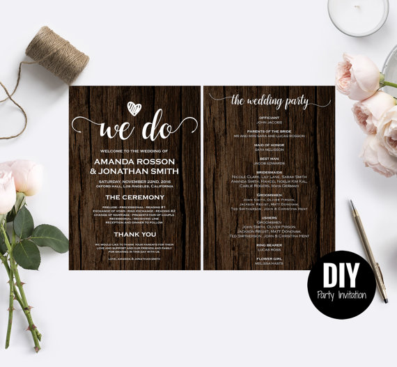 Mariage - Rustic Wedding Menu Wedding Menu Template - Rustic wedding program template - Rustic Wedding Chic Menu PDF Instant Download 