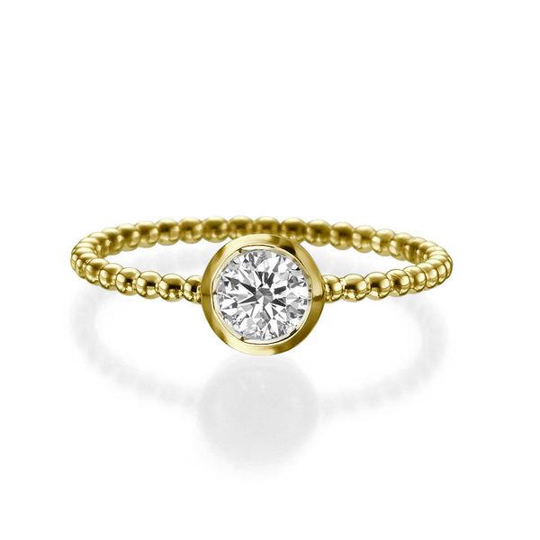 Mariage - Bezel Engagement Ring, 14K Gold Ring ,Diamond Solitaire Ring, 0.30 CT Bead Shank Diamond Ring Band, Art Deco Ring