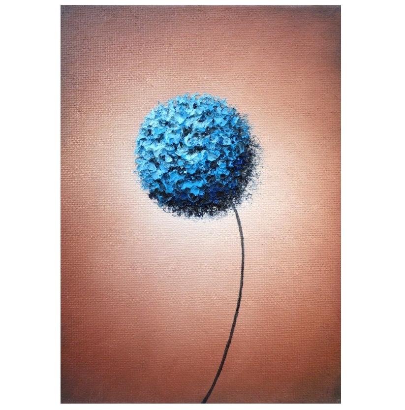 زفاف - ORIGINAL Dandelion Flower Oil Painting, Contemporary Art Miniature Painting, Blue Flower Art, Abstract Floral Art, Impasto Wall Art, 5x7