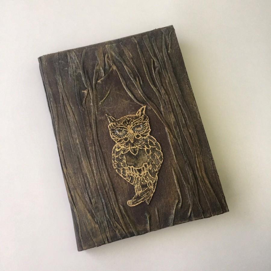 Mariage - Gold owl vintage notebook handmade exclusive notepad write journal brown Christmas Halloween gift for her and him sketchbook diary