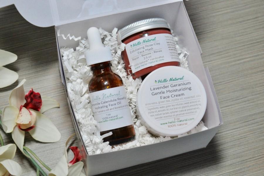 Wedding - Indulge Face Care Set, Rose Clay Face Mask, Hydrating Facial Oil, Gentle Moisturizing Face Cream. Spa Gift, Skin Care, Facial Care Gift Set