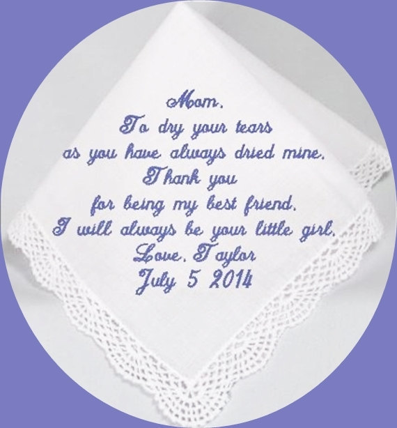 زفاف - Mother of the Bride Wedding Handkerchief, Personalized Elegant Heirloom Keepsake Handkerchief