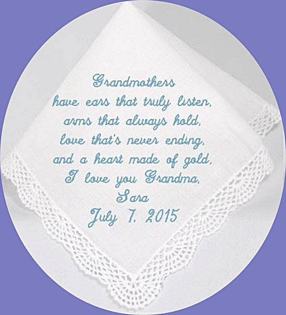 زفاف - Grandmother of the Bride/ Groom Wedding Handkerchief, Personalized Elegant Heirloom Keepsake Handkerchief