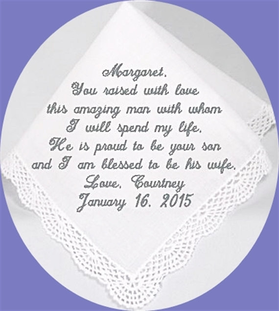 Hochzeit - Mother of the Groom Wedding Handkerchief, Personalized Elegant Heirloom Keepsake Handkerchief