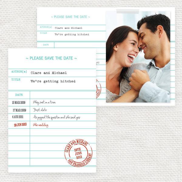 زفاف - library card save the date or engagement announcement - printable file - photo save the date or classic postcard