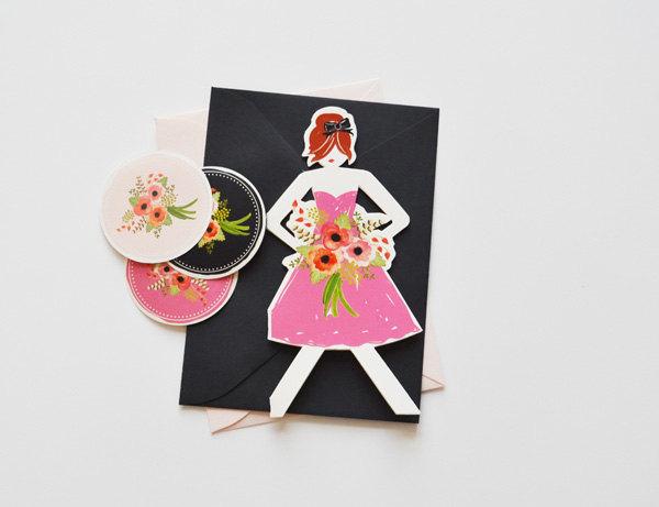 Wedding - Will you be my Bridesmaid Paper Doll Cards Set of 3