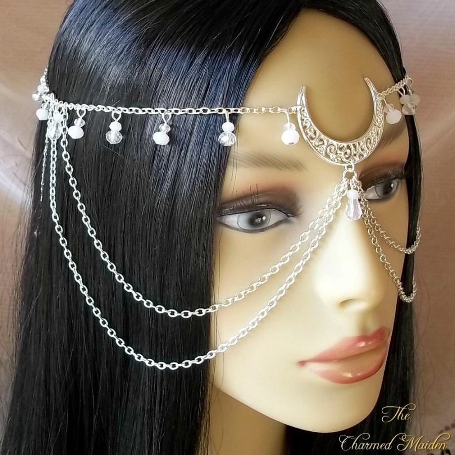 Mariage - Face Chain, Head Chain, Reversible, Moon Headdress, Circlet, Moon Goddess, White Opal, Head Jewellery, Belly Dancer, Wiccan, Pagan, Filigree