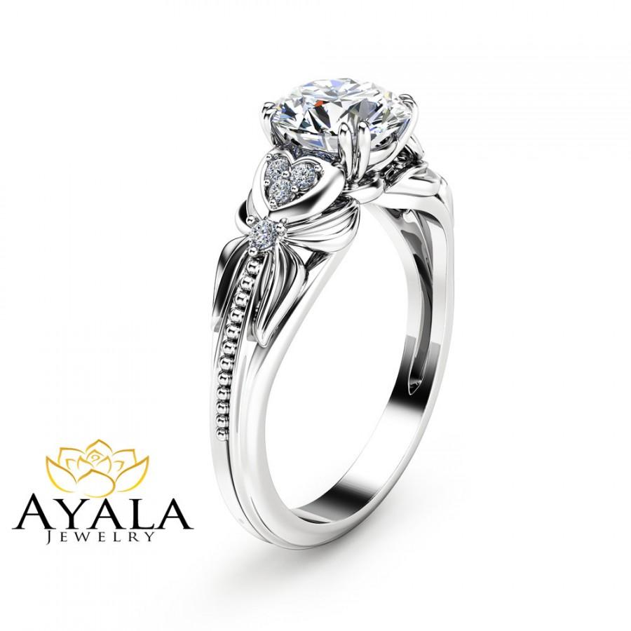 Свадьба - Diamond Engagement Ring in 14K White Gold  Heart Shaped Ring Unique Diamond Engagement Ring Alternative Ring