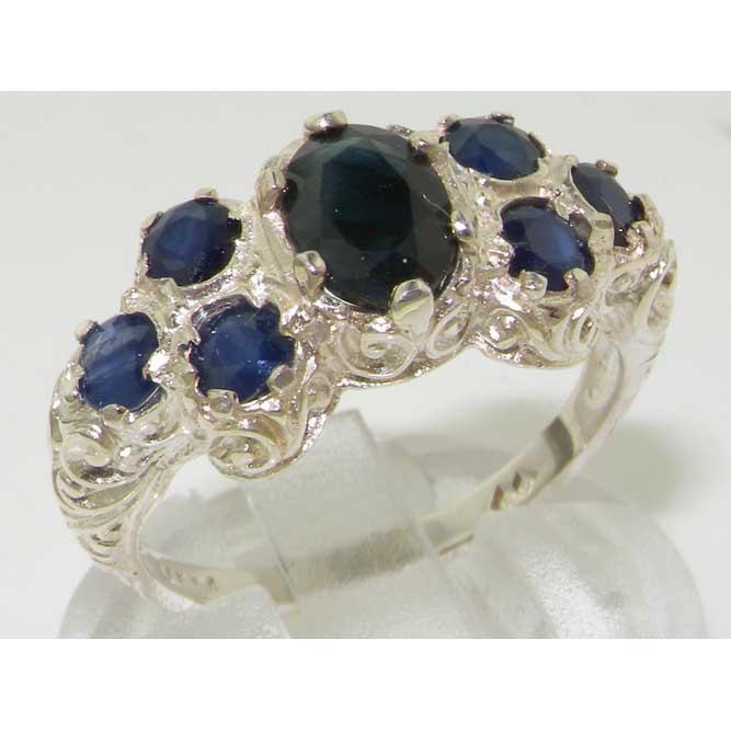 زفاف - Genuine Deep Blue Sapphire 925 Sterling Silver English Vintage Victorian Style Unique Promise Ring -Made in England - Customizable
