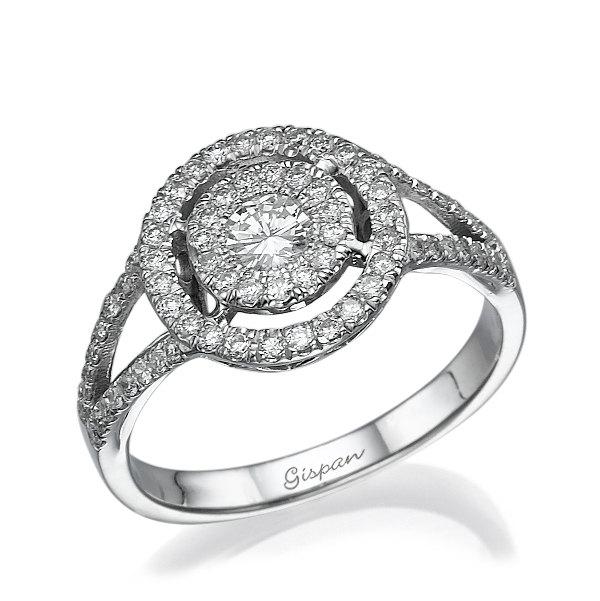 زفاف - Halo Engagement Ring, Unique Engagement Ring, Diamond Engagement Ring, Engagement Band, Antique Ring, Vintage Ring, White Gold ring