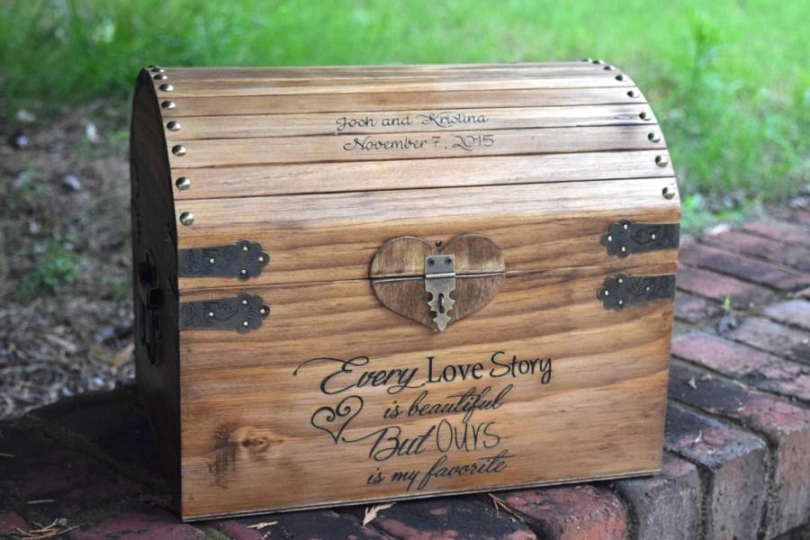 زفاف - Every Love Story is Beautiful Rustic Wooden Card Box - Lockable with Card Slit - Wedding Card Box - Rustic Wedding Card Box - Program Box