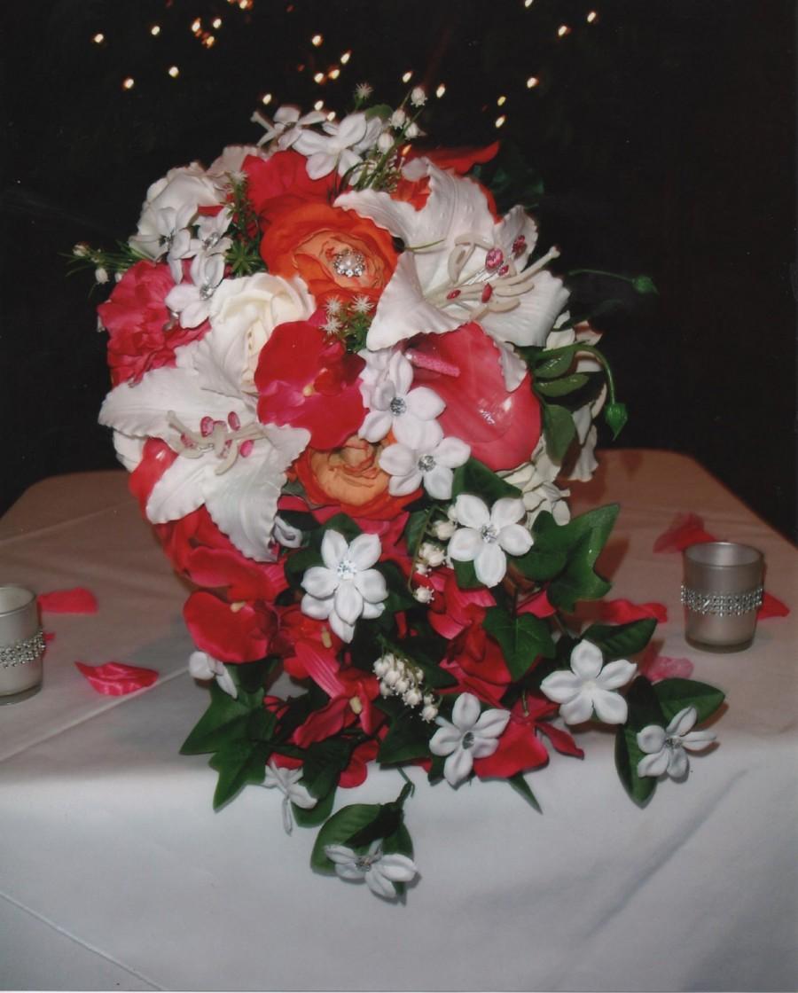 زفاف - Cascading Pink Orchid and Star Lily Bridal Bouquet ~MADE TO ORDER~