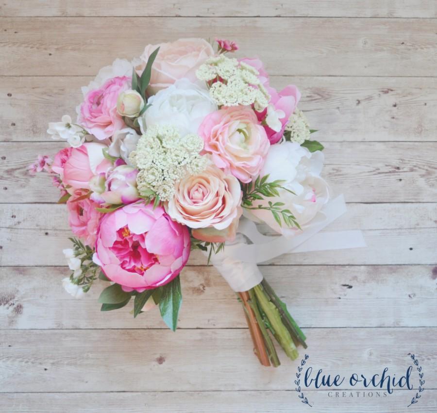 Wedding - Pink Peony Bouquet, Pink Wedding Bouquet, Peony Bouquet, Wedding Bouquet, Boho Bouquet, Silk Flowers, Silk Wedding Bouquet, Wedding Bouquet