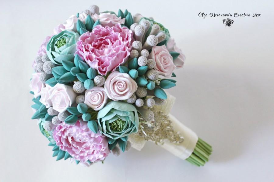 Wedding - Bridal bouquet Wedding bouquet Pink and Mint Peony Ranunculus bouquet Keepsake bouquet Alternative bouquet