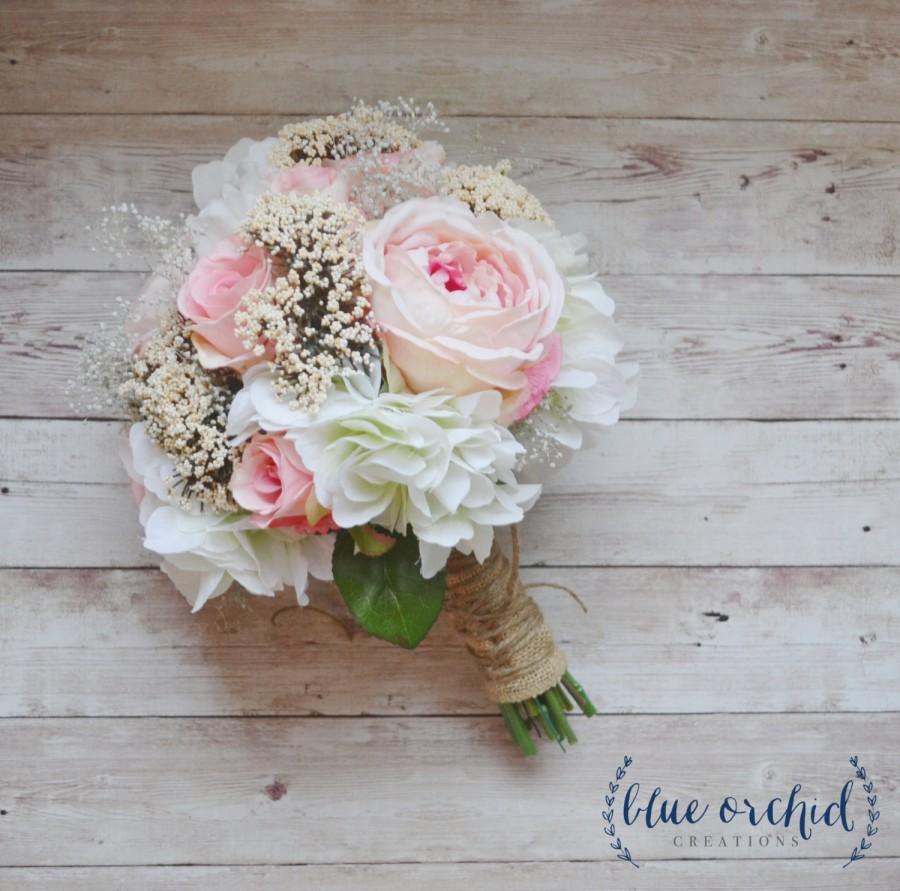 زفاف - Silk Wedding Bouquet, Silk Flowers, Silk Flower Bouquet, Wedding Bouquet, Bridal Bouquet, Pink Bouquet, Baby's Breath, Rustic Wedding, Blush