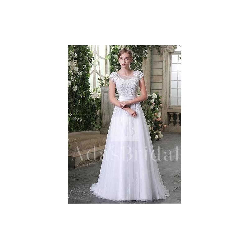 Mariage - Chic Tulle Scoop Neckline Lace Appliques A-line Wedding Dresses - overpinks.com
