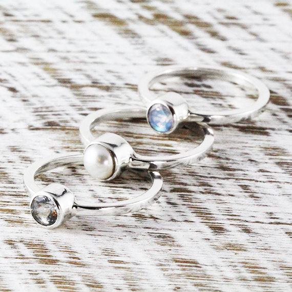 Wedding - Aquamarine Stacking Ring 925 Sterling Silver Engagement Rings Personalized Gemstone