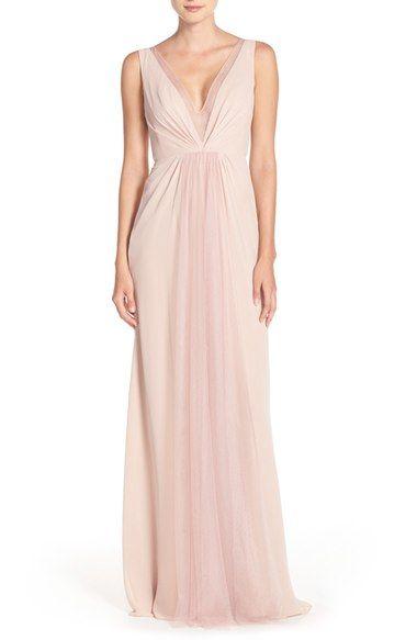 Mariage - Deep V-Neck Chiffon & Tulle Gown