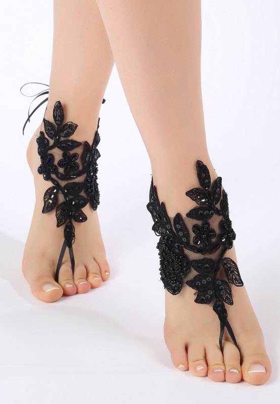 Hochzeit - Free ship Black ivory white blue pink Barefoot Sandals, french lace, shoes, Gothic, Wedding, Victorian Lace, Sexy, barefoot sandals