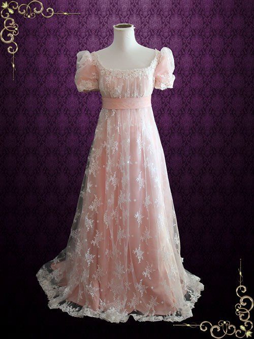 Wedding - Pink Lace Regency Style Ball Gown Wedding Dress 