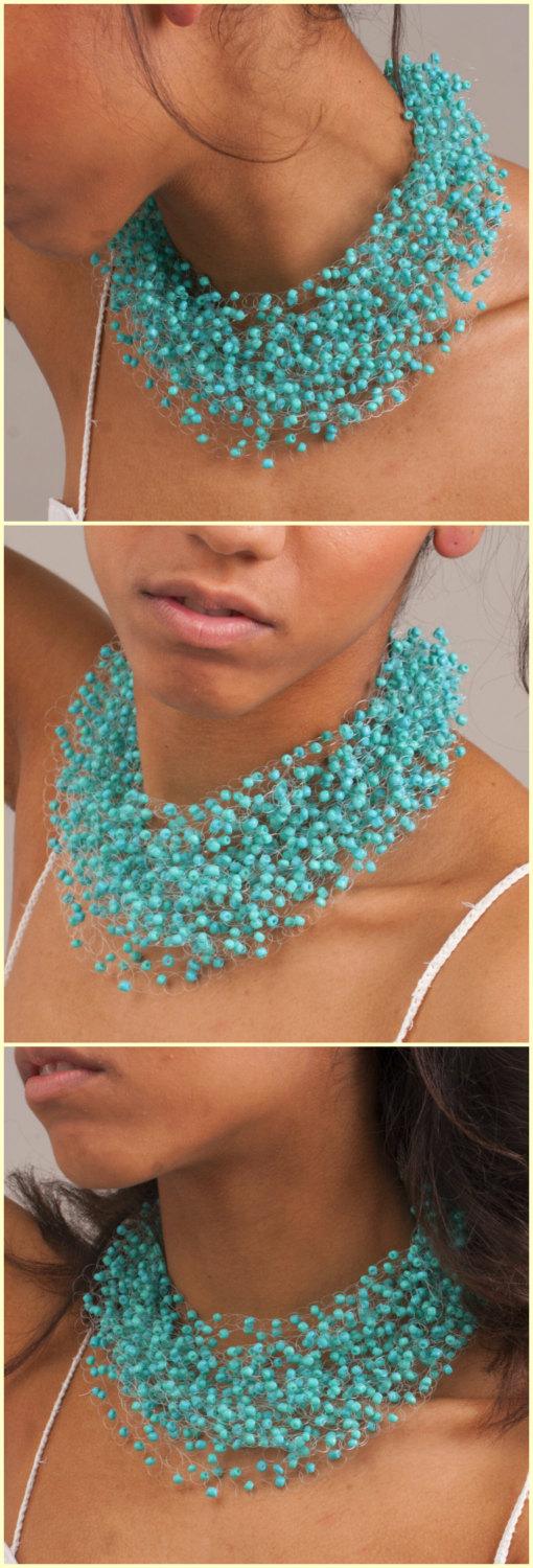 Свадьба - Turquoise Necklace Multistrand Choker Blue Boho Turquoise Statement Necklace Crochet Necklace Turquoise Floral Necklace Mother Necklaces