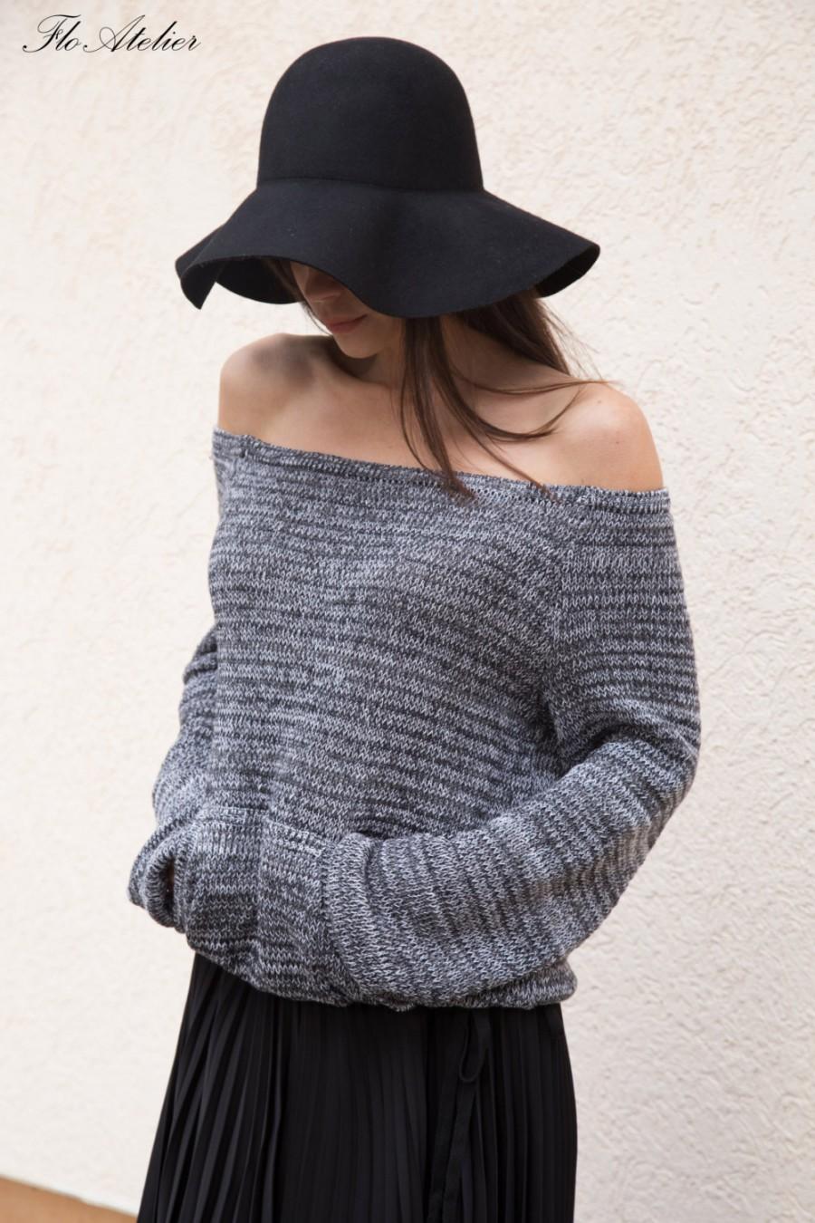 زفاف - HANDMADE Gray Melange Asymmetrical Sweater/Knitwear Dress/Long Pullover/Loose Plus Size Sweater/ Off shoulder sweater/Knit Blouse/F1553