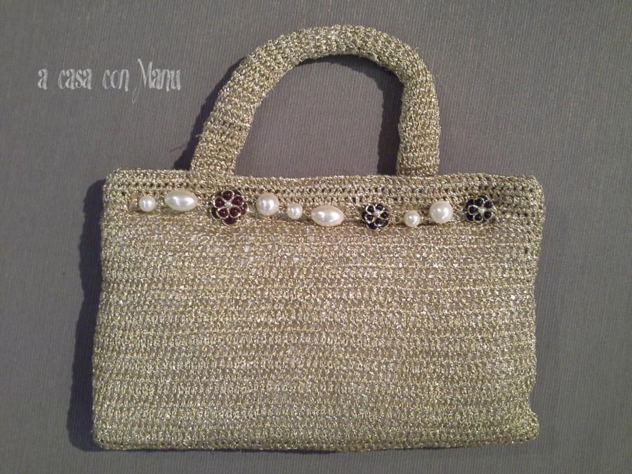 Wedding - Preziosa borsetta da sera all'uncinetto - handbag gold - Handbag crocheted evening - fatta a mano - fatta in Italia