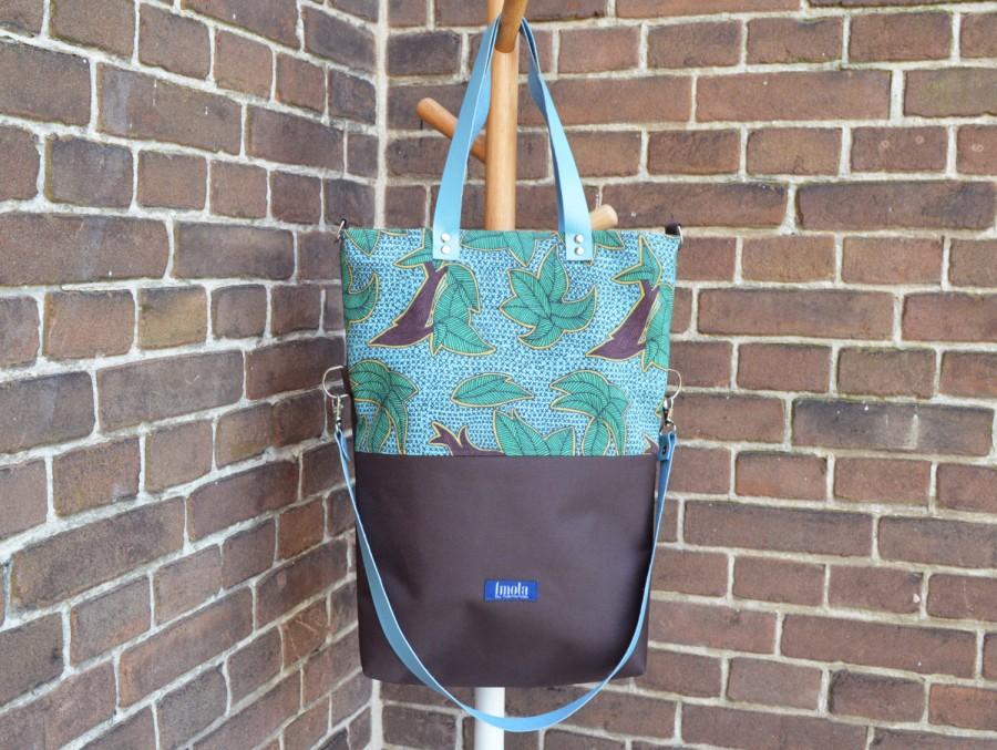 Mariage - Large fold over canvas tote bag shopping bag casual fold over tote vegan school bag brown and african book bag variable tote tribal bag