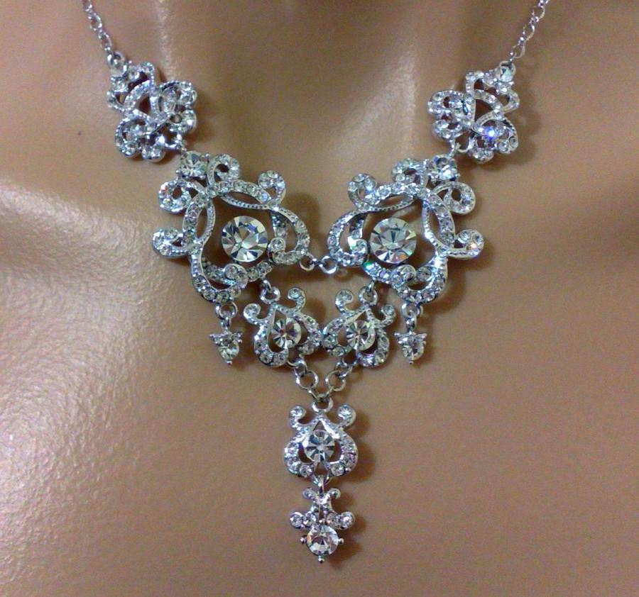 Wedding - Statement Bridal Necklace, Chandelier Wedding Necklace, Old Hollywood Wedding Jewelry, Vintage Style Victorian Bridal Jewelry, YOHANNA