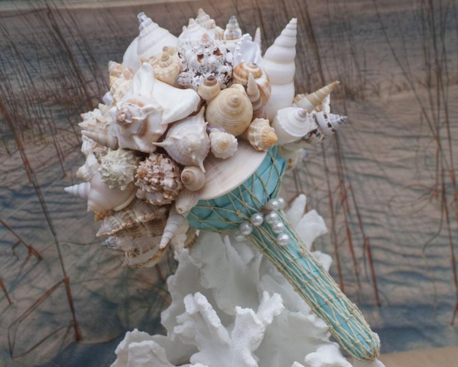 Wedding - Blue Seashell Bouquet / Beach Wedding/ Destination Wedding/ Seaside Wedding/