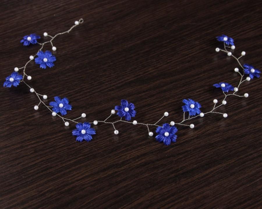 زفاف - Ready to Ship - Blue flower crown, Hair accessories, Flower crown, Silver head piece, Hair piece flower, Blue wedding Flower tiara