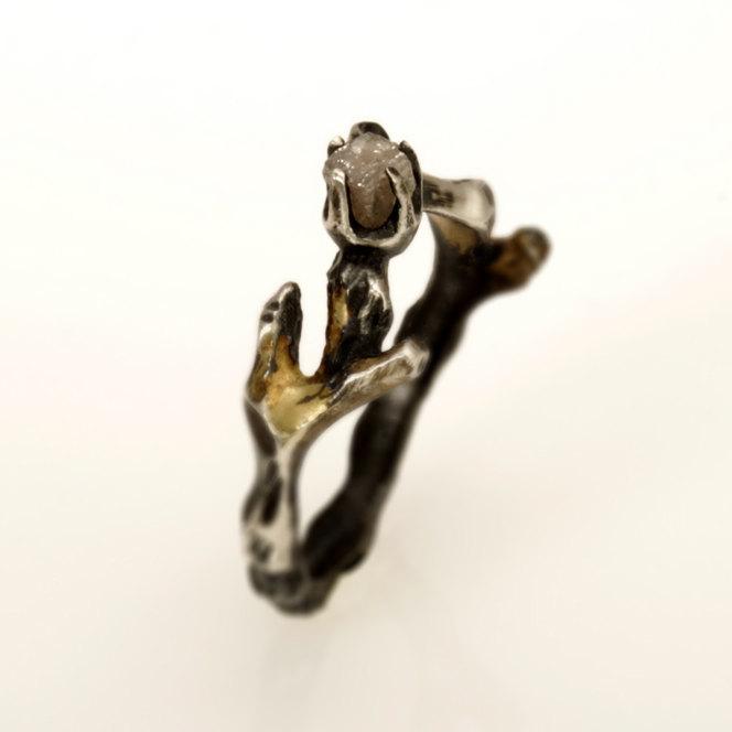 زفاف - Engagement Diamond Ring. Unique 14K Gold  & Silver. Floral ring. Leaves Ring. Promise Ring. Art Deco Ring. leaf Engagement Ring. RS-1114
