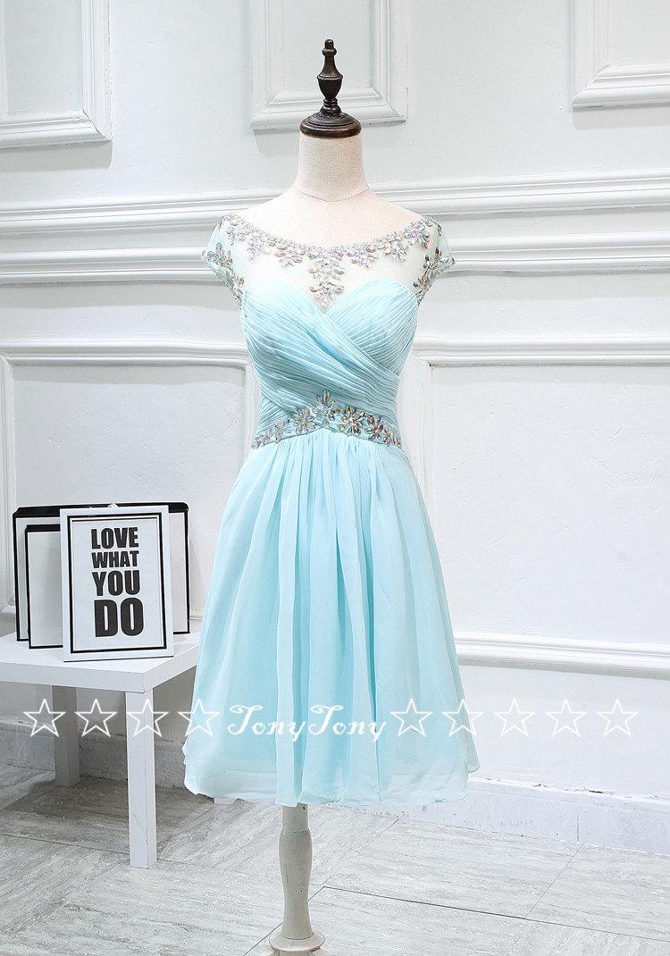 Wedding - Chiffon Homecoming Dresses with Cap Sleeves,Short Prom Dresses,Elegant Sweet 16 Dresses