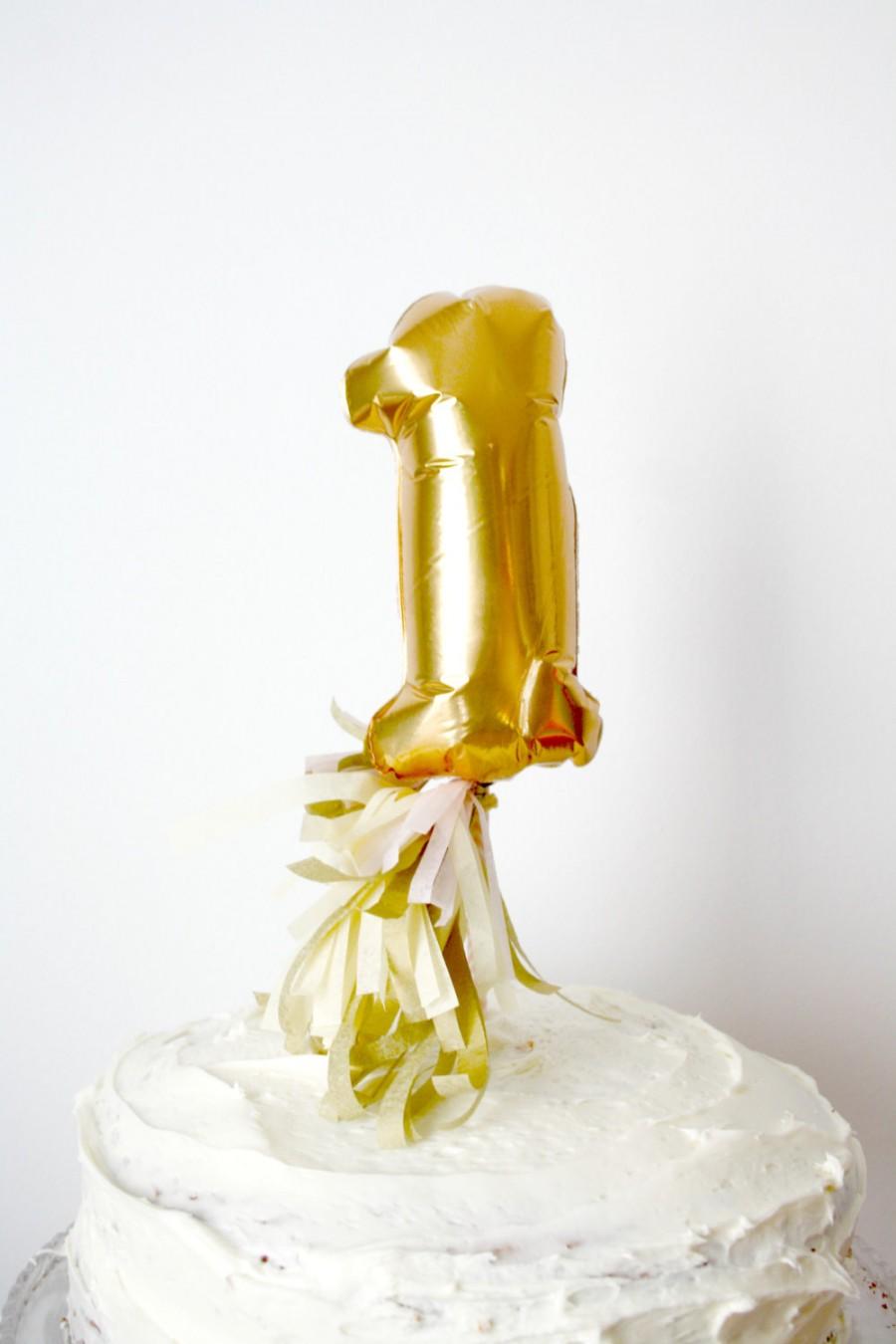Wedding - Mini Number Balloon -  gold foil mylar with blush champagne tassels - cake topper table number birthday party