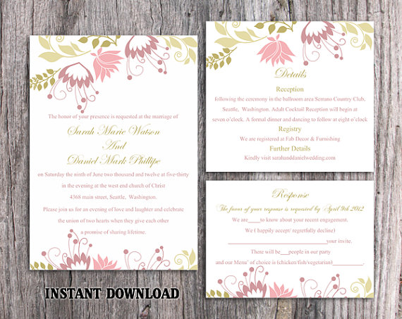 Свадьба - DIY Wedding Invitation Template Set Editable Word File Instant Download Printable Invitation Floral Wedding Invitation Colorful Invitation