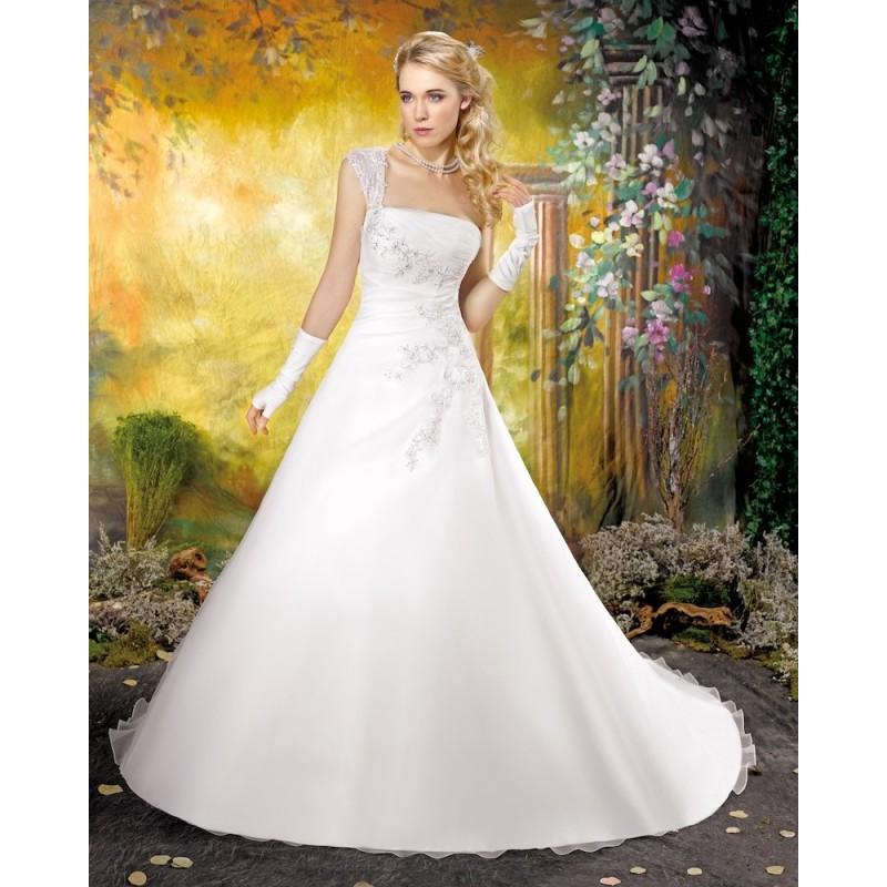 زفاف - Charming A-line One Shoulder Beading Lace Sweep/Brush Train Satin&Organza Wedding Dresses - Dressesular.com