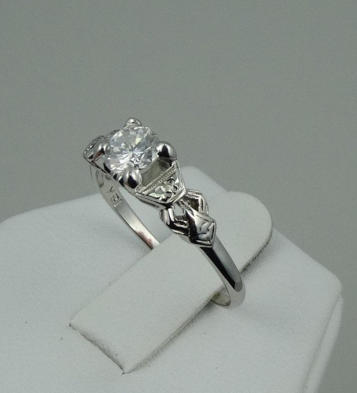 Wedding - Dazzling .52 Carat Round Brilliant Diamond in a Vintage 1930 18K White Gold Ring -GR1