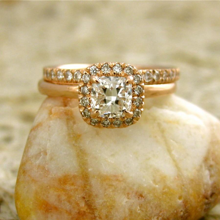 زفاف - Diamond Engagement Ring with Matching Wedding Band in 14K Rose Gold Size 6
