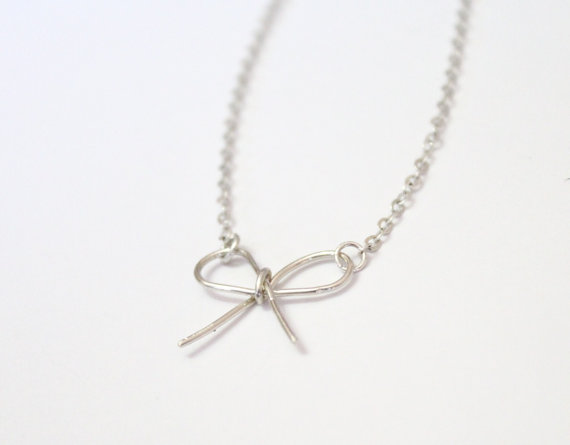 Mariage - Sterling silver Bow necklace, handmade tie the knot wedding bridal jewelry, bridesmaid, Girlfriend gift, Necklace bridesmaid Gift