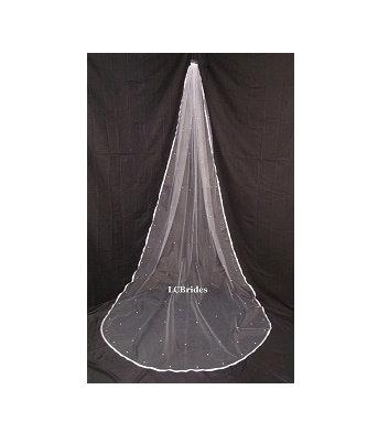 Mariage - 1 Tier Pearl Satin Edge Cathedral Veil
