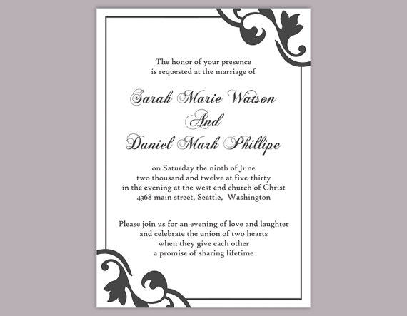 Wedding - DIY Wedding Invitation Template Editable Word File Instant Download Elegant Printable Invitation Black Wedding Invitation DIY Invitations