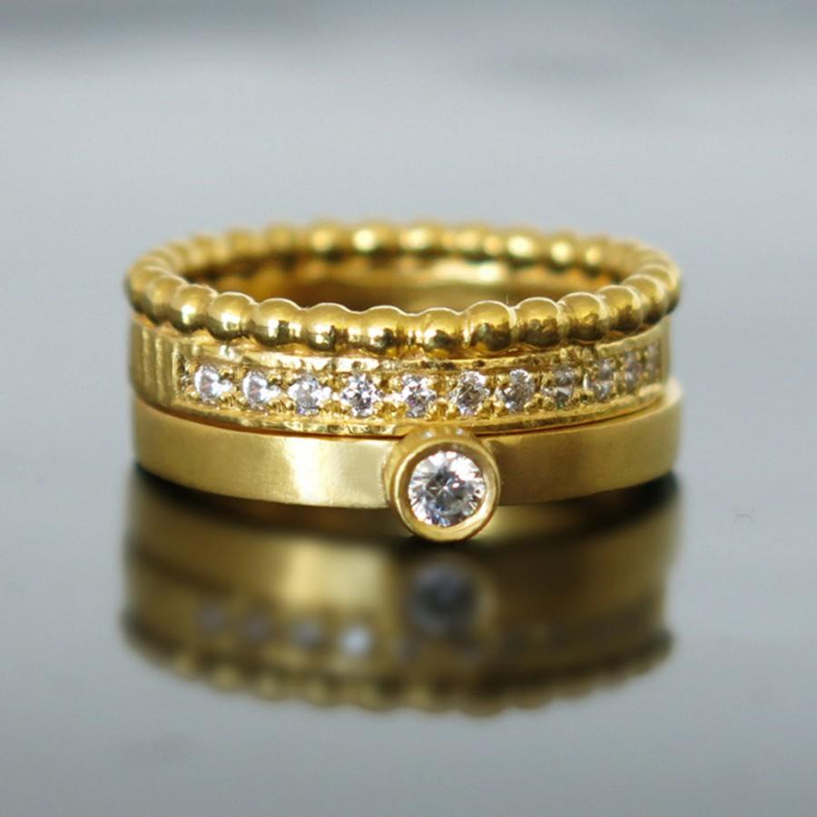 Hochzeit - Engagement ring gold, Women wedding ring, Engagement set, Yellow gold bridal set, Diamond wedding set, Gold Diamond rings, Wedding set ring