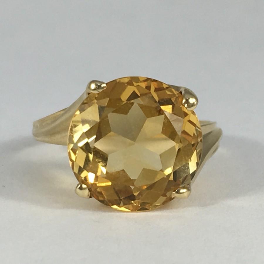 Vintage Citrine Ring In 10K Yellow Gold. 7+ Carat Citrine 