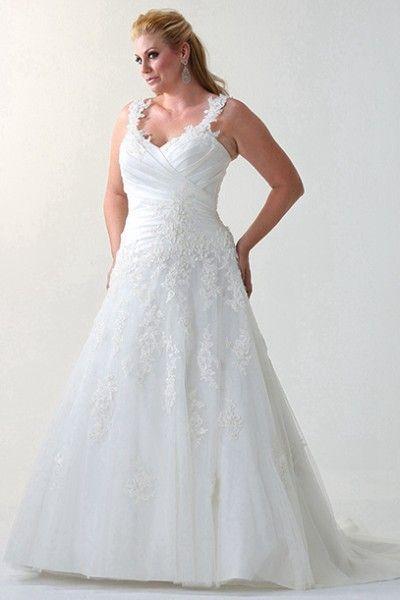 Hochzeit - Discount Price Of Elegant A-line Straps Court Train Tulle Fabric Plus Size Wedding Dresses With Appliques Style Mp115091703 UK Online Shopping