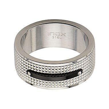 Mariage - Silver-Tone and Black Stainless Steel Wedding Band