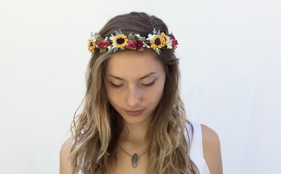 Wedding - Sunflower Crown, Sunflower Headpiece, Bridal Flower Crown, Bridal Headpiece, Circlet, Rustic Wedding, Floral Crown, Hair Wreath, Boho Bride