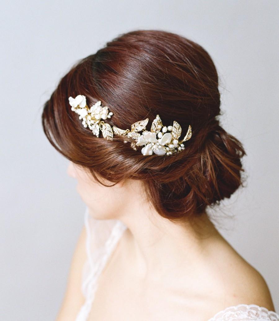 زفاف - Bridal Headpiece, EMMA ANNE Bridal Pearl Hair Comb,Freshwater Pearl Hairpin, Swarovski Comb, Gold Bridal Pearl Headpiece, Bridal Hairclip