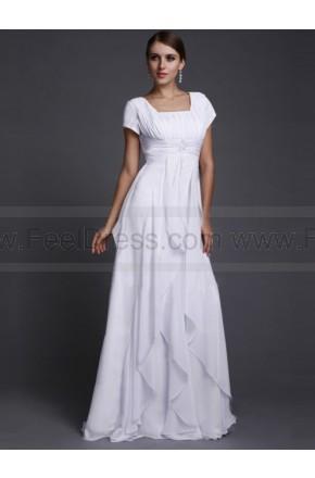 Mariage - A-line/Princess Bateau Short Sleeves Ruffles Floor-length Chiffon Dress