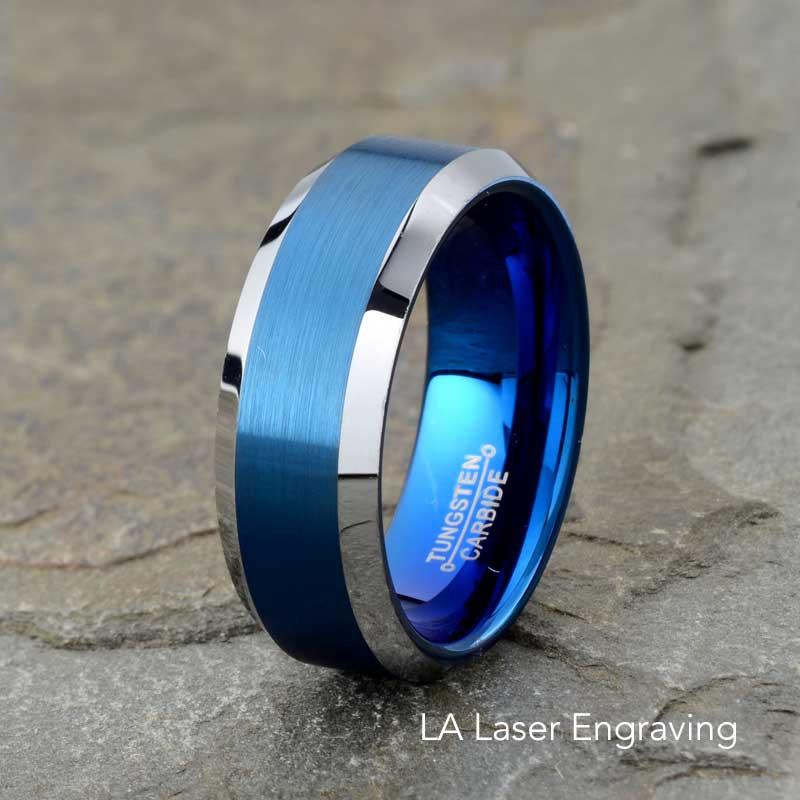 زفاف - Brushed Mens Wedding Band, Blue Tungsten Ring, Mens Wedding Rings, Polished Beveled Edge, Anniversary, Mens Gift, 8mm Mens Ring